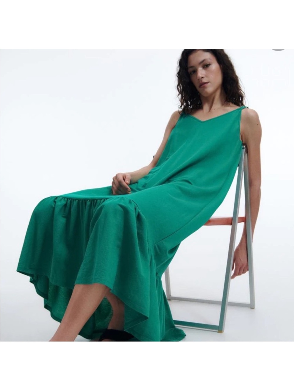 J.Crew Maxi Dress Ruffle Hem Sleeveless Green Size XS